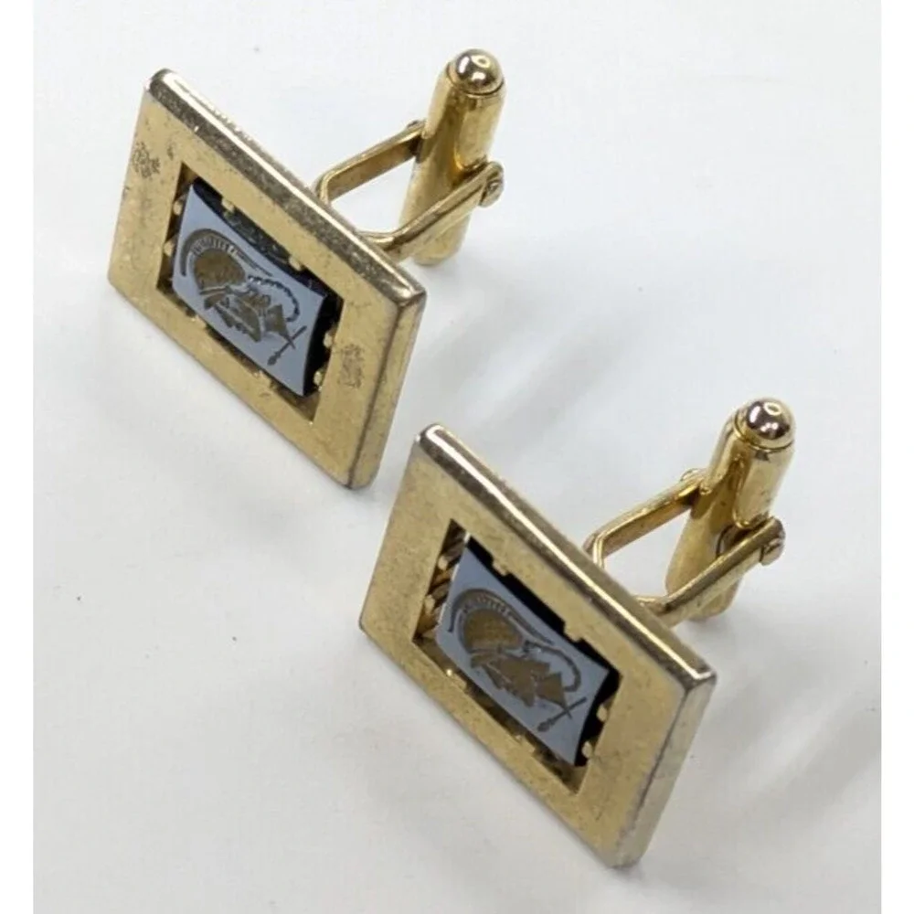 Vintage Anson Gold Tone Roman Greek Cameo Intaglio Hematite Men's Cufflinks